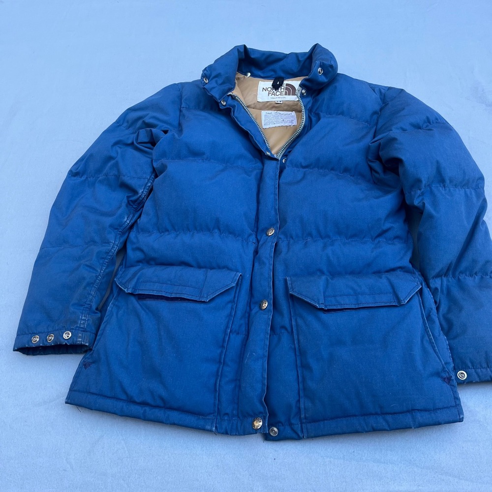 Vintage The North Face Brown Label Down Puffer Jacket Blue USA Made Medium